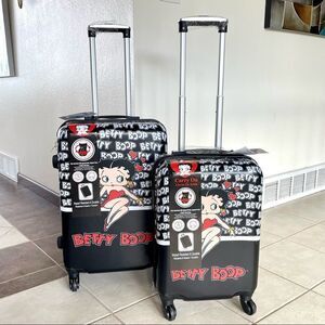 NWT Betty Boop 2 Pc 25” & 21” Luggage Suitcase Black Red White Spinner Set New